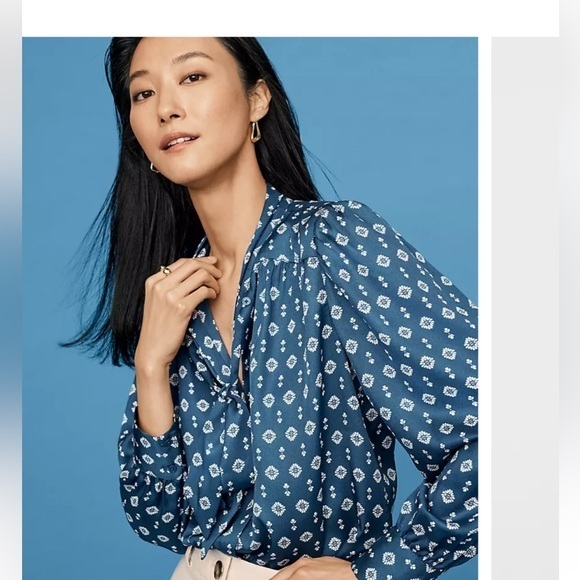 LOT of 2-Ann Taylor Floral‎ Ruffle Blouses Grey/ Blue Size M - Picture 9 of 10